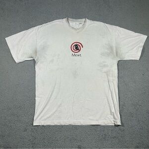 Y2k White Stained Distress Mewt Anime Shirt Men’s Large #1028